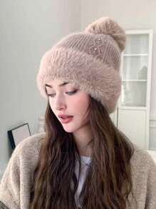 1 chiếc mũ len đan cho nữ, màu trơn lót bông, phong cách mới cho mùa thu/đông, ấm áp và chống gió, thích hợp cho hoạt động ngoài trời, mua sắm và trượt tuyết - MM1725 - Xem 12
