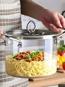 APPKER 1PC, 2.5L/3.5L, Glass Saucepan For Cooking, Clear Glass Stovetop Cooking Pot With Lid And Steel Handle, Big Glass Simmer Pot For Home Kitchen Restaurant Glass Cookware Stove Seafood Boil