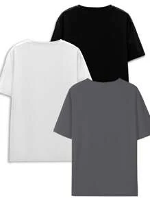 3pcs Men Fashion Casual All-Match Loose Fit Short Sleeve T-Shirt Set