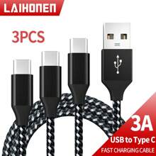 Laihonen 3 件装 USB A 至 Type C 快速充电线 3A 快速充电线 尼龙编织充电器线 兼容 Iphone 15 Pro Air USB C 线 兼容 Apple 笔记本电脑 Galaxy S21 S20 S10 S9 S8 Note 10 Android 手机数据线 3.3 英尺/6.6 英尺/10 英尺-黑色白色 - Black White - 查看 9