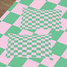 Green Pink Plaid Comforter Sets Twin/Full/Queen/King Women Men Green Checkerboard Grid Bedding Boys Girls Modern Grass Checkered Geometric Quilts Aesthetic Room Decor - 粉色 - 查看 5