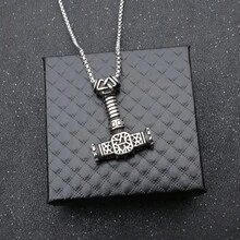 新品热销北欧锤子吊坠不锈钢项链男士珠宝 - 復古銀色 - 查看 3