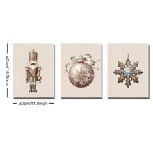 Set Of 3 Unframed Christmas Ornaments Nutcracker Nordic Art Retro Poster Xmas Festival Rustic Canvas Painting Print Farmhouse Decor Wall Picture For Dorm,Apartment,Living Room,Bedroom,Modern Home Decoration