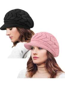 2 piezas Conjunto de gorro y guantes de punto para mujer, gorro de punto casual de moda, adecuado para uso diario en otoño/invierno, viajes al aire libre, senderismo, esquí, ciclismo, escalada, accesorios de invierno, atuendos de invierno