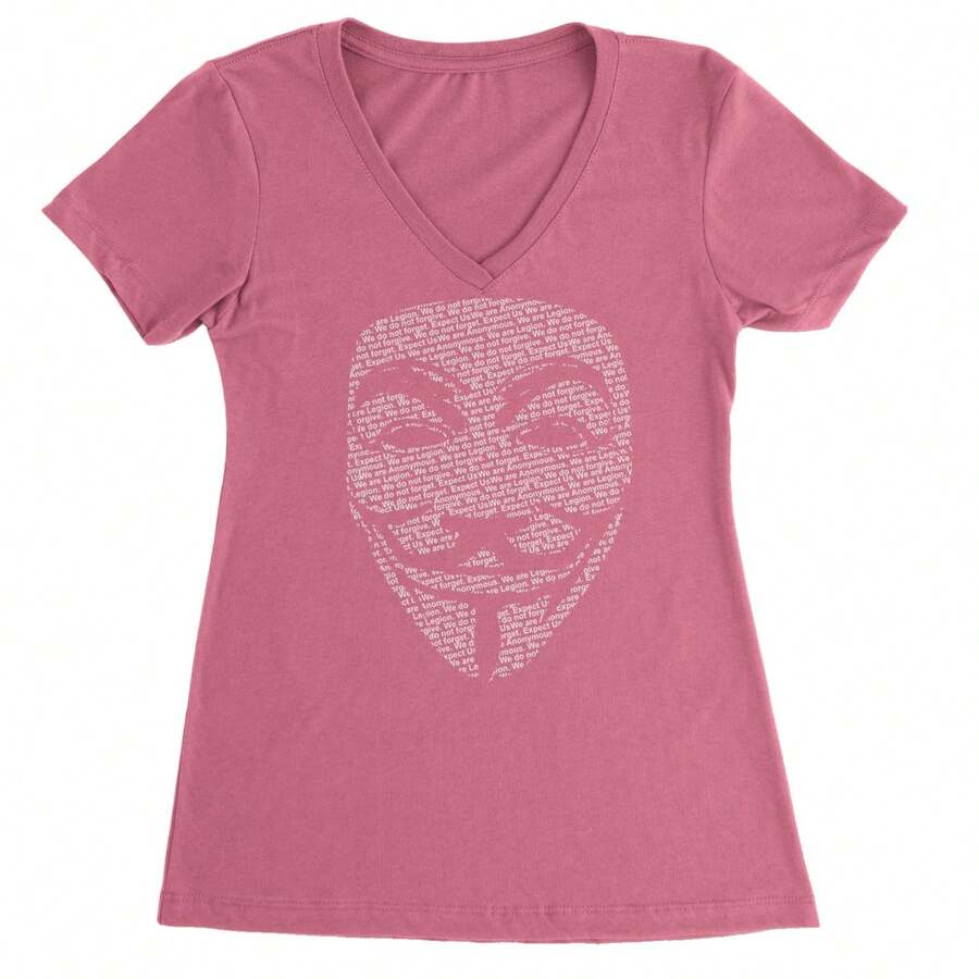 Anonymous Mask Ladies V-Neck T-Shirt - Hot Pink - View 1