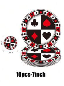 68Pcs Poker Theme Disposable Paper Plates Set, 7/9 Inch Dinnerware With Cups Napkins, Compostable , Perfect For Parties, BBQ, Picnic, Camping, Birthdays, Clubs & Restaurants - Multicolor - View 11