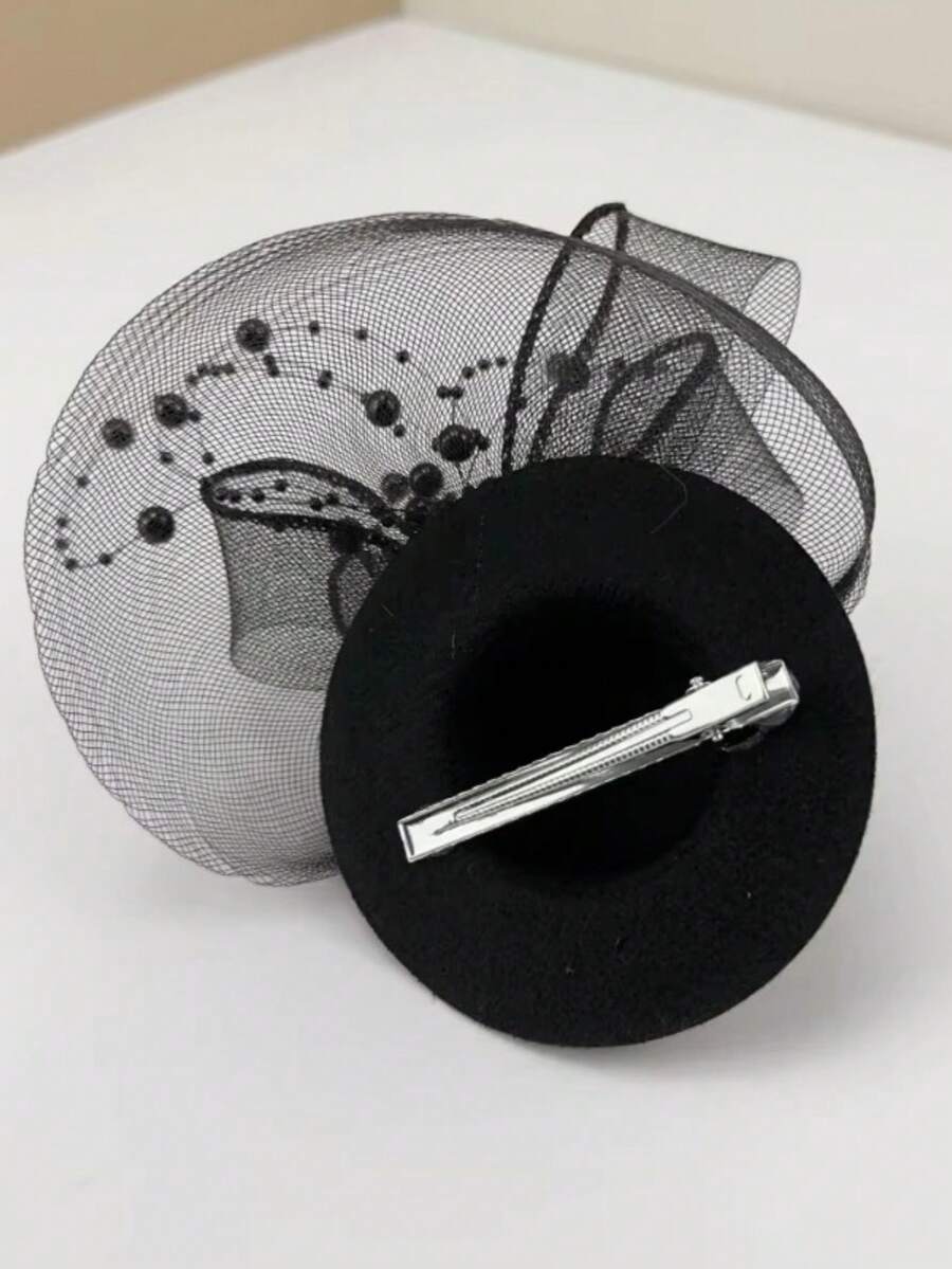 1pc Mini Fascinator Top Hat Hair Clip Fascinator Hat Mesh Bow Hair