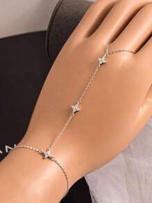 S925 Sterling Silver Bracelet Rhinestone Studded Women's Ring Chain Bracelet, Clover Flower Bracelet, Multi-Layer Stacked Jewelry Valentines