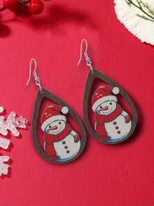 Hoa tai gỗ Giáng sinh - Hoa tai mặt dây chuyền hình giọt nước rỗng thiết kế hình người tuyết dễ thương, Quà tặng ngày lễ - Nhiều màu - Xem 3