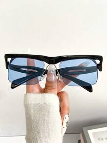 新款复古个性化 2TK 方形框架猫眼时尚眼镜，男女通用日常朋克风格休闲派对节日别致眼镜，适合日常穿着百搭秋冬女装商务休闲礼品海滩配饰女士时尚眼镜墨镜 - 彩色 - 查看 2