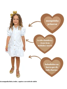 Girl's Denim Dress, Heart-Shaped Model With Chain, Blogger Mini Diva, Christmas, New Year, Various Colors, Butterflies Kids - 白色 - 查看 3