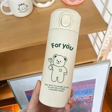 时尚卡通可爱熊真空杯，保温水瓶，送给男朋友/女朋友、妈妈、女儿、姐妹、祖母的绝佳礼物，非常适合户外露营，仅手洗，不含 PVC，椭圆形，非常适合跑步和圣诞节、母亲节、毕业典礼、祖父母节、厨房和餐厅等节日使用 - 小熊水杯 - 查看 4