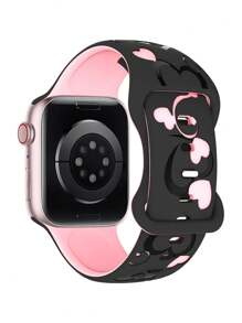 1 PC Compatible With Apple Watch Strap Women Engraved Cute Butterfly Pattern Strap Fashion Soft Sports Silicone Strap Compatible With Apple Watch 38/40/41/42/44/41/45/46/49MM Rivet Buckle Strap Compatible With Apple Watch Series Ultra/10/9/8/7/6/SE/5/4/3 Replacement Strap No Fading Butterfly Element Fashion Strap