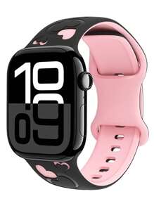 1 PC Compatible With Apple Watch Strap Women Engraved Cute Butterfly Pattern Strap Fashion Soft Sports Silicone Strap Compatible With Apple Watch 38/40/41/42/44/41/45/46/49MM Rivet Buckle Strap Compatible With Apple Watch Series Ultra/10/9/8/7/6/SE/5/4/3 Replacement Strap No Fading Butterfly Element Fashion Strap