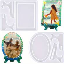 2pcs (1pc Rectangular + 1pc Oval), Resin Mold For DIY Photo Frame, Rectangular & Oval Frame Stand Mold With Base Stand, Silicone Mold For DIY Wedding, Valentine's Day, Anniversary Gift, Home Decor, Gift For Family & Friends, Holiday & Birthday Gift