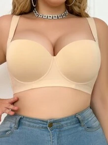 Áo ngực nữ cỡ lớn không đường may màu be MIMILEMON, kiểu dáng tối giản, dây đeo rộng, thoải mái nâng đỡ. - Màu be - Xem 3