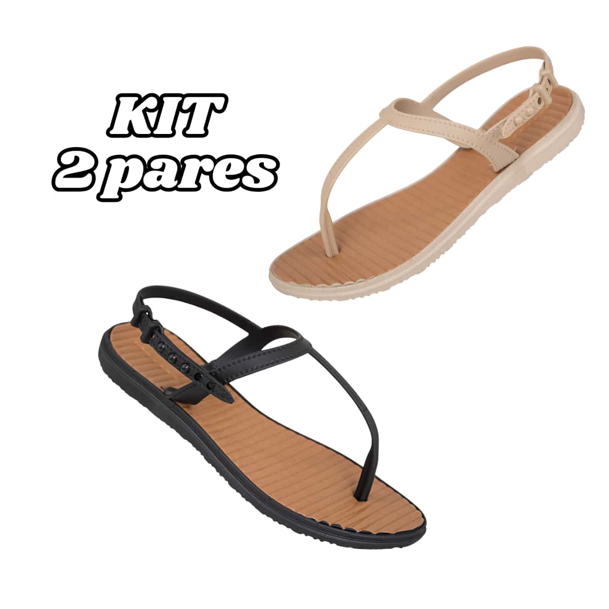 Women's Flip Flops With Adjustable Back Launch 2025 Spring Summer Kit With 2 Pairs - BỘ SẢN PHẨM ĐEN/BEI - Xem 1