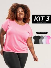 Kit Of 3 Plus Size Women's Tops For Gym Dry Bodybuilding Walking Comfort - Nhiều màu - Xem 1