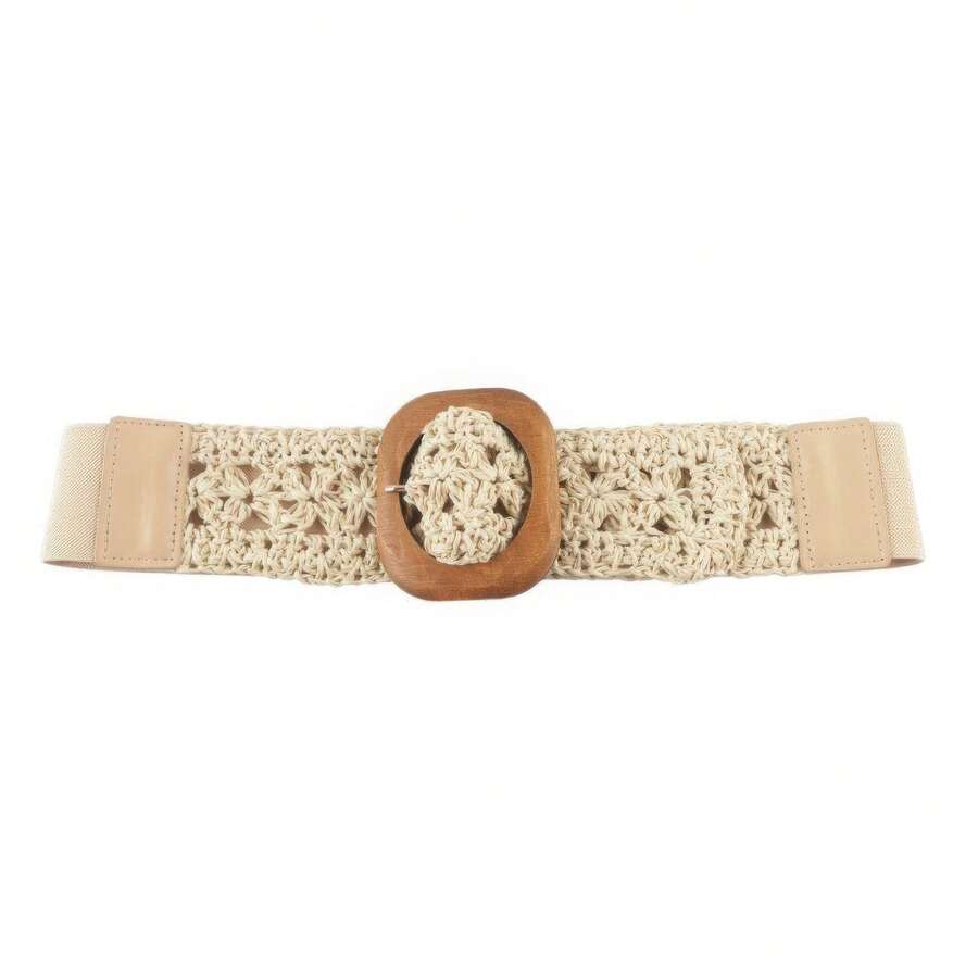 Crochet Wood Buckle Elastic Belt SHEIN USA