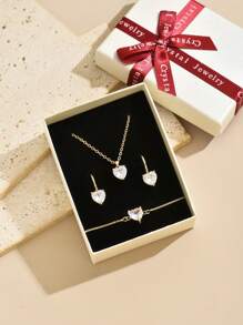一盒4件套心形首饰套装，可定制心形项链、耳环和手链，适合日常佩戴、派对、约会、婚礼、新娘礼物、送给妈妈的礼物、生日、情人节等场合。 - 4pcs set with Box - 查看 34