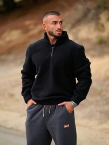 Men's Simple Style Fleece Warm Pullover Sweatshirt - Black - View 7