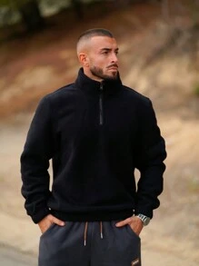 Men's Simple Style Fleece Warm Pullover Sweatshirt - Black - View 5