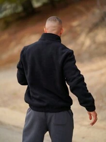 Men's Simple Style Fleece Warm Pullover Sweatshirt - Black - View 3