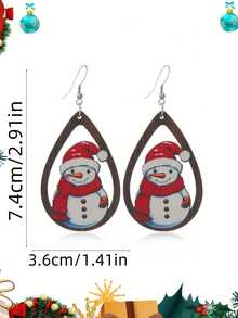 Hoa tai gỗ Giáng sinh - Hoa tai mặt dây chuyền hình giọt nước rỗng thiết kế hình người tuyết dễ thương, Quà tặng ngày lễ - Nhiều màu - Xem 5