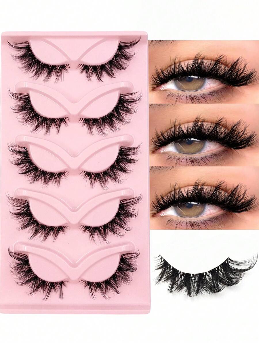 Asiteo 5 Pairs Cat Eye False Eyelashes, Soft & Fluffy, 3D Faux Mink Lashes, Natural & Lengthening Lash Extensions, Makeup Accessories - Hitam - View 1