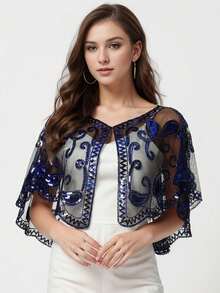 1 chiếc khăn choàng đính sequin dành cho nữ, họa tiết hoa, dùng cho trang phục trang trọng, sườn xám hoặc trang phục dạ hội - Nhiều màu - Xem 1