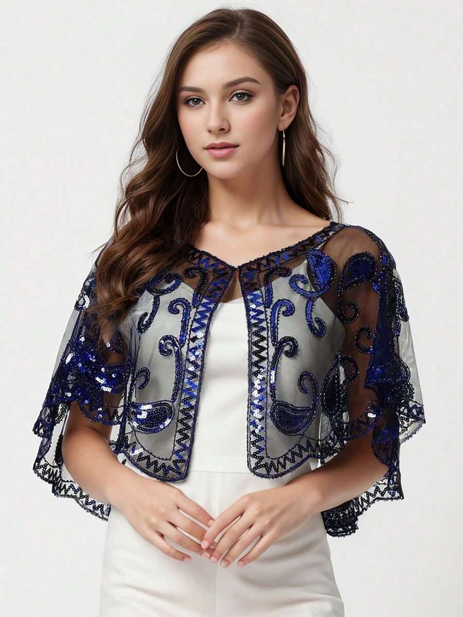 1 chiếc khăn choàng đính sequin dành cho nữ, họa tiết hoa, dùng cho trang phục trang trọng, sườn xám hoặc trang phục dạ hội - Nhiều màu - Xem 1