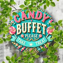 1 件糖果自助餐墙饰，19.81x19.81 厘米圆形金属牌匾，适用于车库、餐厅、咖啡厅、俱乐部、客厅 - 金属标牌孔随机位于顶部、底部、左侧或右侧 - 彩色 - 查看 8