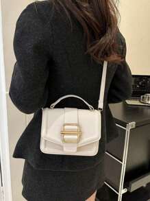 1pc Fashionable Solid Color Hardware Decor Flap Mini Handbag, Suitable For Women Daily Use And Gift - White - View 4