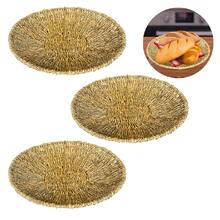 Kit 3 centro de mesa palha fibra natural cesto redondo multiuso decorar organizar banheiro toalhas cosméticos quarto escritório bancada recepção sala cozinha fruteira