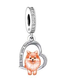 HuooNew 1入組迷人銀狗狗裝飾心形DIY珠子適合男士女士適用於禮品