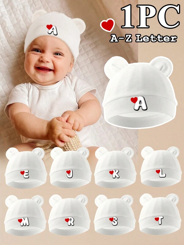 1 pieza Gorro de algodón para bebé con impresión de la letra del alfabeto "Love", suave y cálido para recién nacidos, adecuado como regalo para madres a bebés