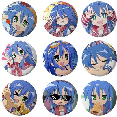 58 毫米全新 Izumi Konata 珐琅别针卡通角色扮演胸针马口铁胸针可爱 Izumi Konata 面部表情徽章背包最佳礼物