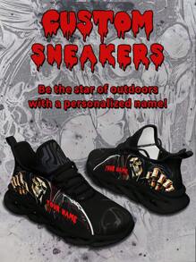 Men's Custom Sneakers, Cool Skull Designed Name Customization Lightweight Comfortable Soft Bottom Sneakers For Men, Gym Training Breathable Tennis Shoes Unique Gift For Mom/Dad/Her/Him/Girlfriend/Boyfriend/Wife/Husband/Friend ﻿ - Black - View 2