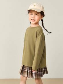 mini bala Children's Long Sleeve T-Shirt Autumn Basic T-Shirt - Khaki - View 2