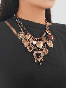 1 件厚重珠宝 ZAA 复古银色心形吊饰项链女士哥特式珠宝朋克嘻哈街头摇滚颈链项链礼物 - 彩色 - 查看 4