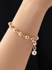 Uworld 1 Vòng tay trang trí hàng ngày mạ vàng 18K thời trang và đa năng dành cho mùa thu đông Vòng tay hạt bằng thép không gỉ màu vàng và bạc phong cách unisex Thích hợp để đeo hàng ngày, tiệc tùng nơi công sở, v.v. - vòng tay khối màu - Xem 2