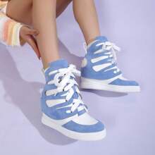 Giày thể thao đế xuồng màu tương phản thời trang nữ - Màu xanh lam - Xem 2