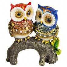Decorative Owl Couple Statue Trunk Ornament Shelf Living Room - 紅色和藍色 - 查看 5
