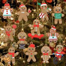 12 Stück niedlicher Lebkuchenmann Anhänger Set - für Weihnachts- und Erntedankdekoration, Festgeschenkverpackung, Weihnachten