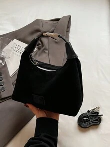 勃艮第大容量纯色女士斜挎饺子手提包 - 黑色 - 查看 2