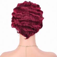 Tóc giả Finger Wave màu đỏ ngắn cho mẹ tóc giả xoăn tổng hợp cho phụ nữ Lady Nuna Wig 1920s Cosplay Costume Halloween Party sử dụng hàng ngày - Đỏ - Xem 4
