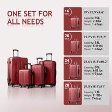 4 Piece Luggage Set, ABS Hard Shell Suitcase Luggage Sets Double Wheels With TSA Lock, Purple Orchid School Cruise Essentials For Dorm Room Dorm Essentials For College For School Travel Suitcase SuitcasesSuit Case Durable - 紅色 - 查看 10