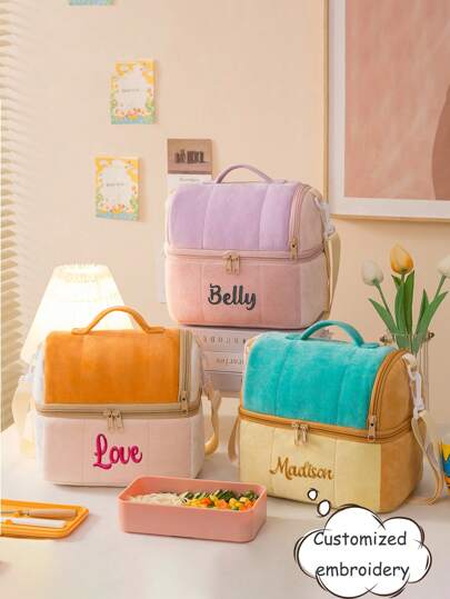 1pc Embroidered Customized Toast Bun Bun. Double Layer Thick Insulation Bag