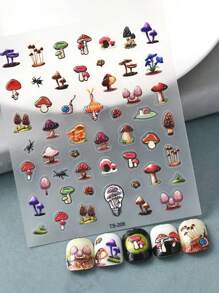 1 件 5D 独特艺术指甲贴纸，蜗牛浮雕贴花，蘑菇花园指甲艺术贴纸 - 彩色 - 查看 1