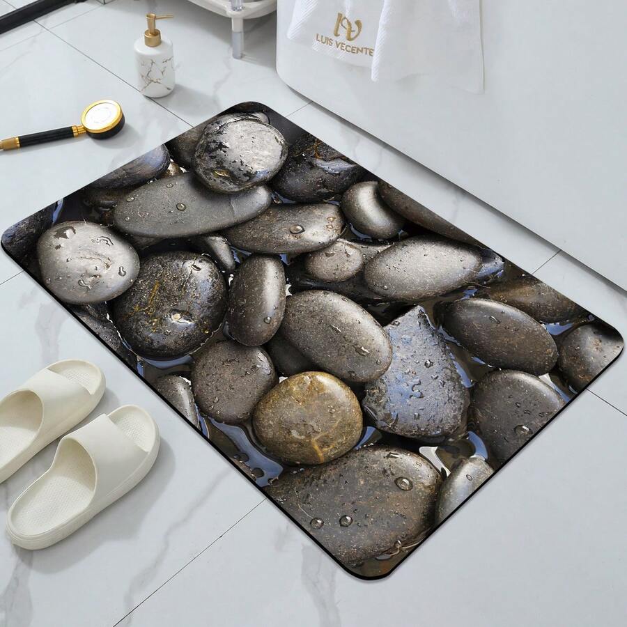 1 件装软石浴室垫，硅胶现代简约吸水速干防滑浴室垫，可机洗淋浴垫，易于清洁，适用于浴室、洗衣房、入口、水槽区、淋浴间 - 彩色 - 查看 1